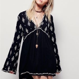 Free People Black and White Long Sleeve Dress